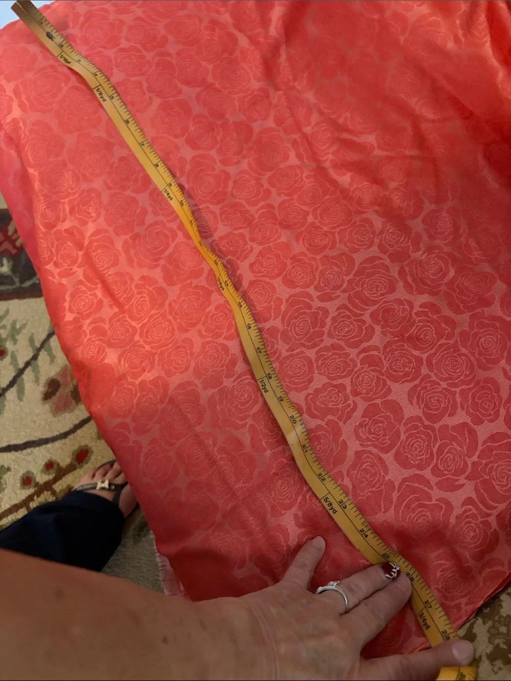 Coral silk Floral Jacquard scarf